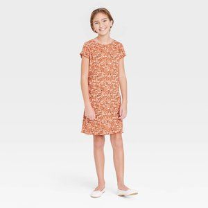 Girls' Keyhole Knit Dress - Art Class Orange Floral Large